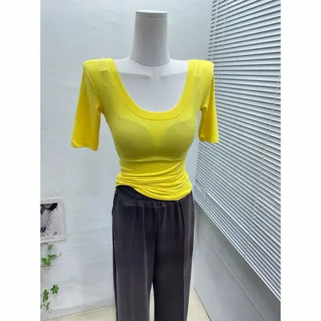 基础款~韩版大圆领弹力短袖T恤女气质修身百搭体恤打底衫上衣春夏图片