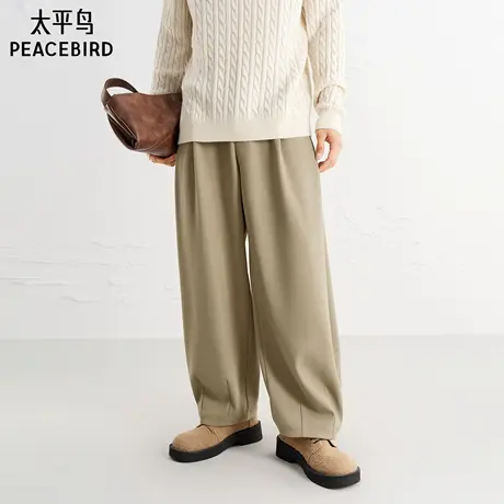太平鸟男装休闲裤25秋季新款宽松阔腿长裤质感竖条纹肌理长裤潮图片