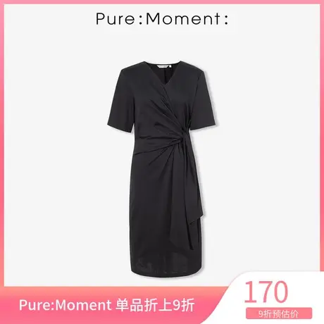 Pure:Moment:2021新款V领短袖收腰连衣裙中长款裙子女4B4292401商品大图