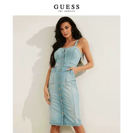 GUESS23新款女美式复古单排扣吊带修身牛仔连衣裙-W2GK32D4K94商品大图