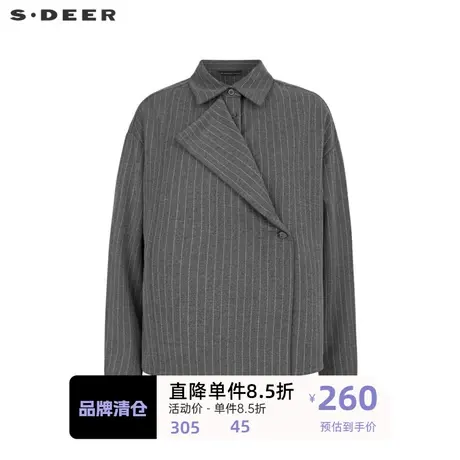 sdeer圣迪奥女装复古翻领斜襟撞色条纹长袖衬衫S233Z0594🎲商品大图