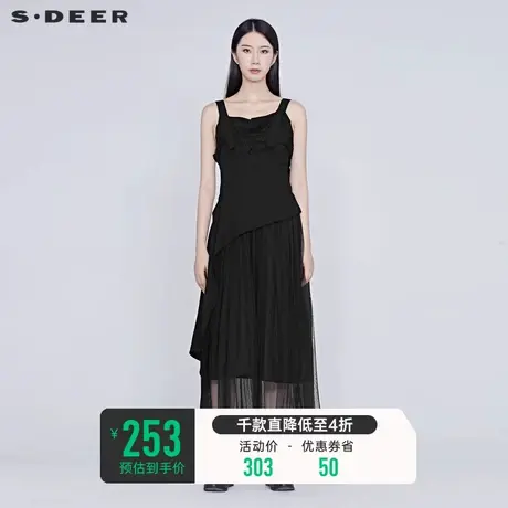 sdeer圣迪奥女装夏装网纱拼接性感条纹吊带连衣裙女裙子S20281282💉商品大图