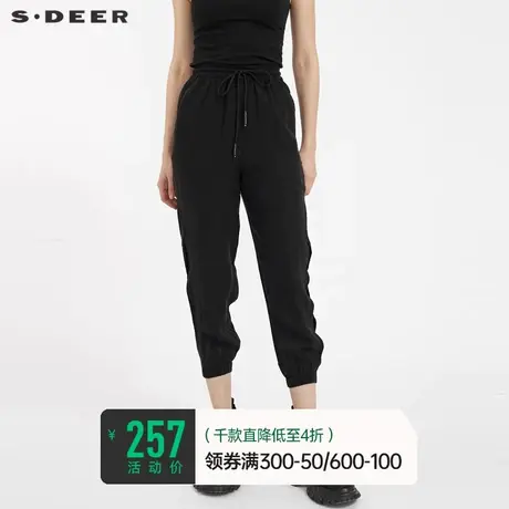 sdeer圣迪奥女夏季休闲薄款长裤松紧插袋褶皱束脚裤子S21280816🌜商品大图