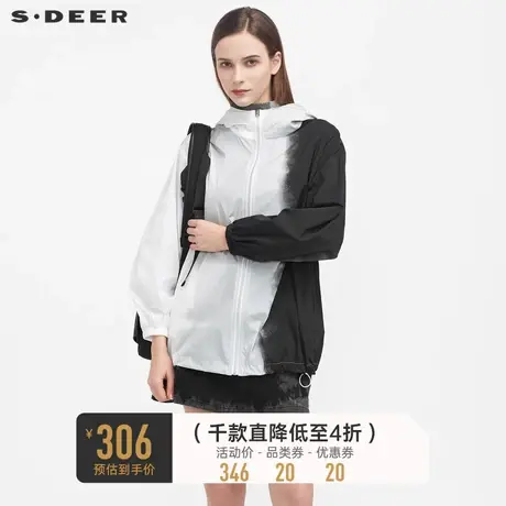 sdeer圣迪奥秋装时尚连帽撞色晕染轻薄短款外套S21182209🤮商品大图