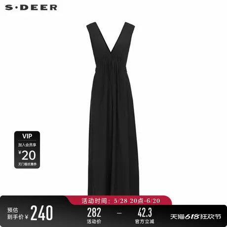 sdeer圣迪奥女装复古风琴褶收腰背带阔腿长裤S242Z1001图片