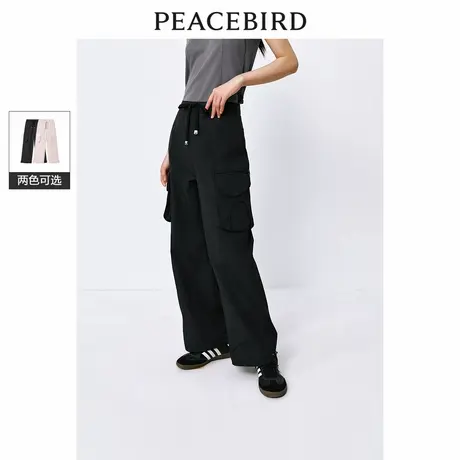 太平鸟高腰工装口袋长裤夏季新款宽松直筒束脚运动休闲裤女商品大图