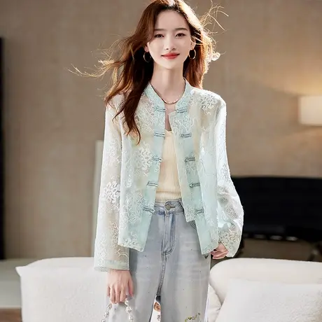 宝诗黎圆领刺绣镂空防晒外套2025夏季新中式国风洋气百搭气质女装商品大图