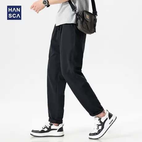 hansca山本宽松黑色直筒休闲裤男款2025夏季轻薄透气压褶锥形长裤图片