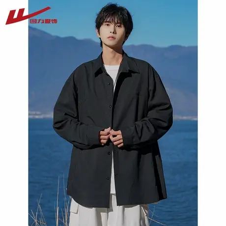 回力纯色翻领长袖衬衫男士2025春秋季日系痞帅高级感男生衬衣外套图片