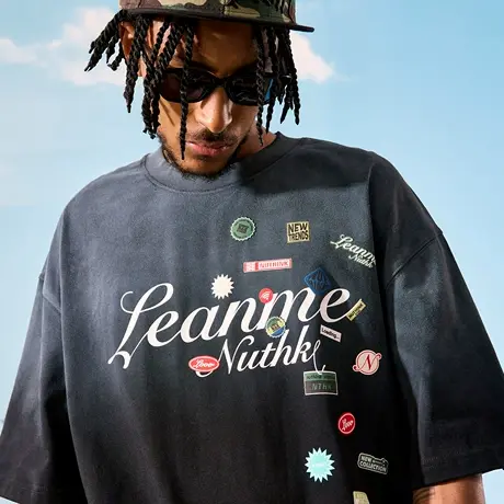 Nuthink美式复古渐变印花短袖T恤潮牌情侣男女纯棉半袖2025夏新款图片