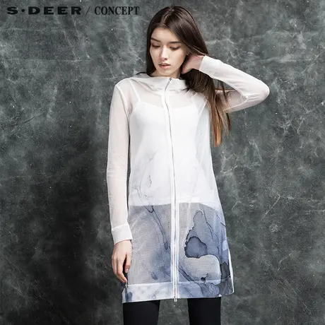 sdeer圣迪奥2018秋女装轻盈镂空晕染连帽外套 S16181782图片