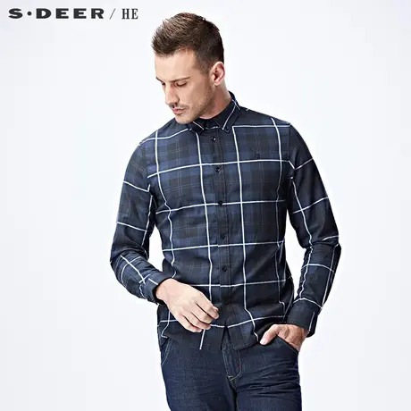 S.Deer/He【惠】圣迪奥纯棉格纹男士长袖衬衫H15170587图片
