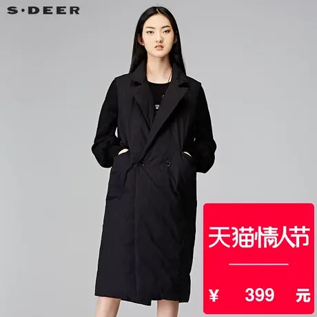 sdeer圣迪奥2018冬装复古黑色无袖加厚长款羽绒马甲女装S17461667图片