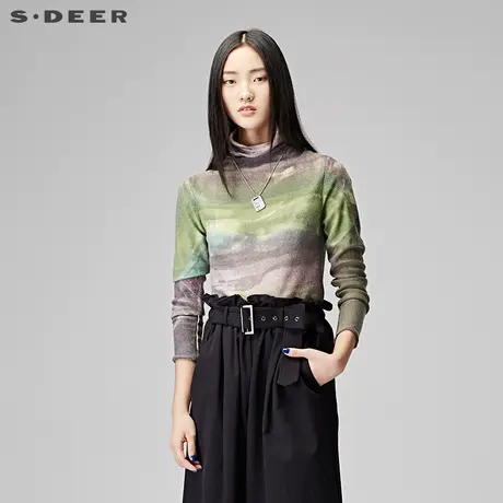 sdeer圣迪奥女装冬装写意色彩渐变堆领打底针织毛衣S15483545图片