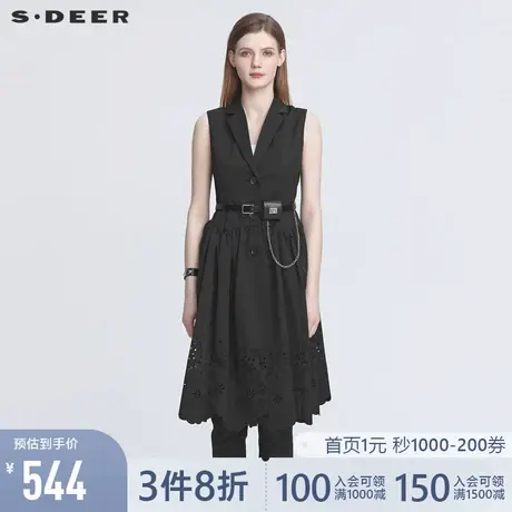sdeer圣迪奥2022春季新款西装领单排扣收腰无袖长款马甲S22161601图片