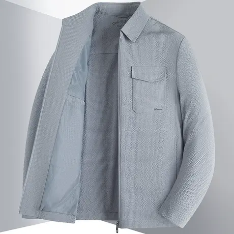 中年翻领行政夹克外套2024春季薄款宽松休闲上衣男爸爸装夹克衬衫图片