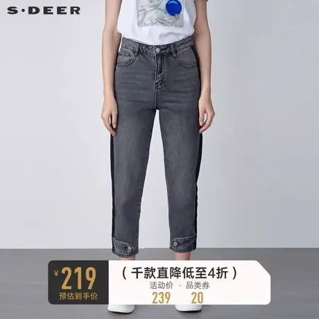 sdeer圣迪奥女秋装做旧个性拼接插袋牛仔长裤S21180811图片