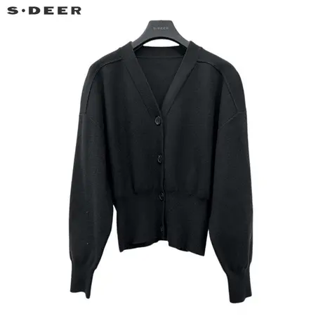 【直播间专属】sdeer圣迪奥罗纹V领落肩袖开衫针织衫S233Z3510图片