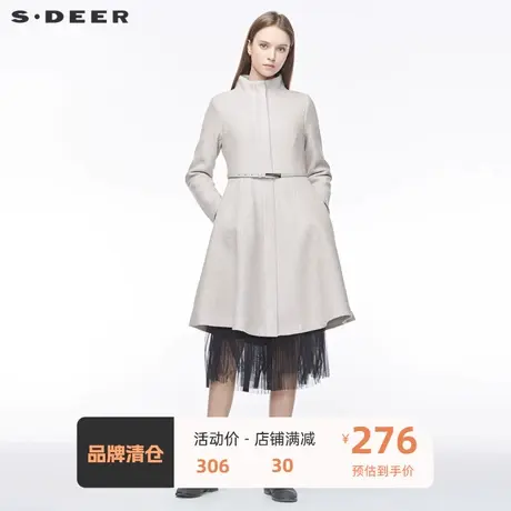 sdeer圣迪奥女装时尚立领图腾绣花收腰不规则毛呢大衣S19481807🐚商品大图