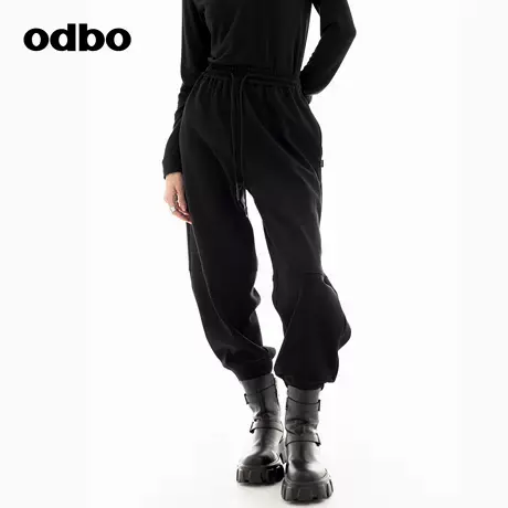 odbo/欧迪比欧时尚高级感加绒休闲裤2024年秋季新款松弛感束脚裤图片