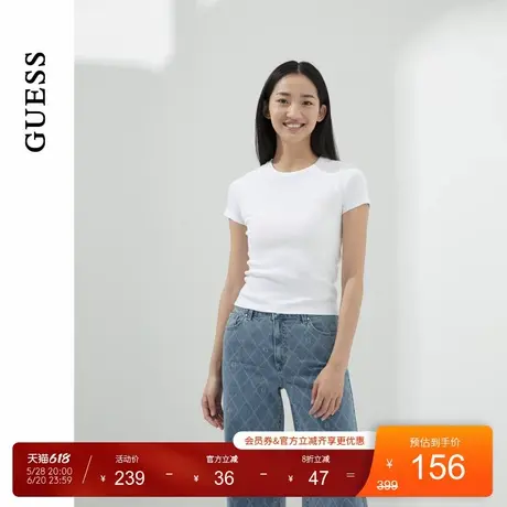 GUESS女士多色简约条纹百搭设计感短袖T恤-YO6K2485图片