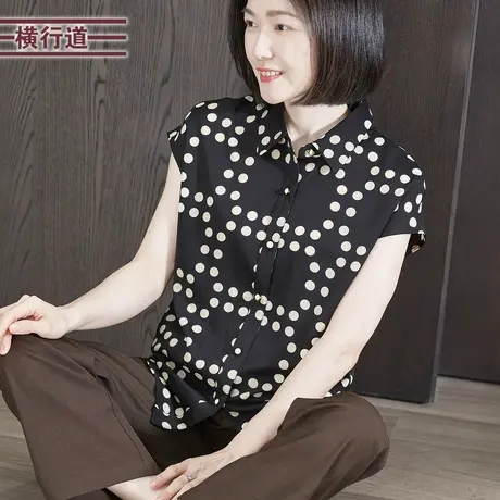 波点连肩袖翻领开衫休闲宽松大码女装衬衫上衣服2025新款夏装衬衣图片