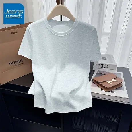 KV真维斯纯棉t恤女短袖宽松圆领半袖 灰色半袖正肩上衣2025新款夏商品大图