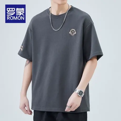 罗蒙短袖t恤男士夏季薄款潮牌圆领宽松上衣男生休闲打底简约体恤商品大图