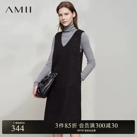 Amii【法式优雅】2025春季小香风简约无袖毛呢直筒背心连衣裙商品大图