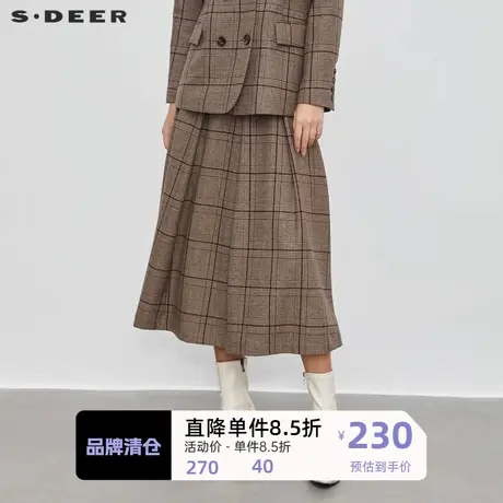 sdeer圣迪奥女装学院风套装格纹百褶毛呢长裙S23461103🦒图片