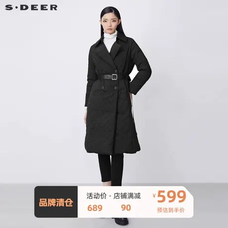 sdeer圣迪奥女装休闲翻领双排扣肌理收腰长款羽绒服S21482458🚴商品大图