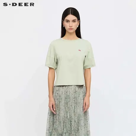 【好物体验专享】sdeer圣迪奥圆领撞色印花宽松短袖T恤S25260118图片