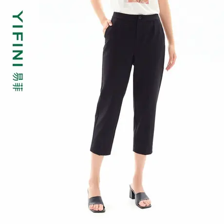[专柜同款]Yifini/易菲简约通勤黑色小脚裤女夏季新款锥型八分裤商品大图