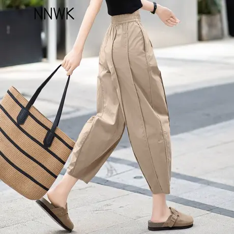 卡其色灯笼裤女2025新款夏季休闲女裤工装哈伦裤薄款镰刀裤九分裤商品大图