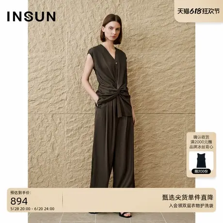 INSUN恩裳专选2025夏季时髦扭结设计感棉麻上衣商品大图