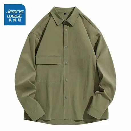 JR真维斯男装2025夏季新款 UPF50+男款净色凉感防晒长袖衬衫上衣商品大图