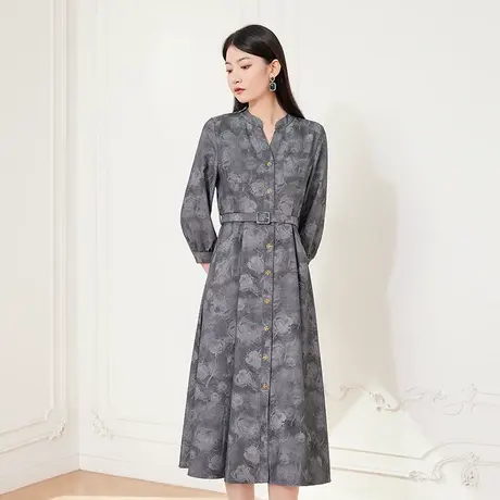 希区瑞普学院风衬衫连衣裙气质印花a字伞裙春秋季中长款长袖收腰商品大图