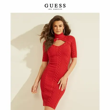 GUESS秋冬女时尚纯色修身针织复古连衣裙-W0RK64R2BF3商品大图