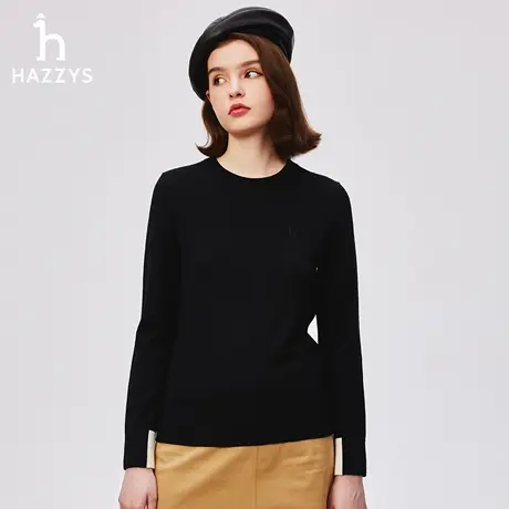 Hazzys哈吉斯运动套头羊毛衫女士秋冬季简约长袖休闲针织衫上衣商品大图
