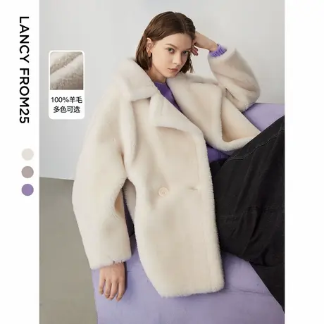 [朗姿奥莱]朗姿纯羊毛复古翻领颗粒大衣气质高级感显瘦毛毛外套通商品大图