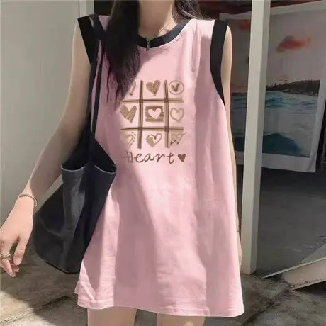 美式复古撞色背心T恤女夏装宽松韩版百搭外穿纯棉无袖上衣体恤潮图片
