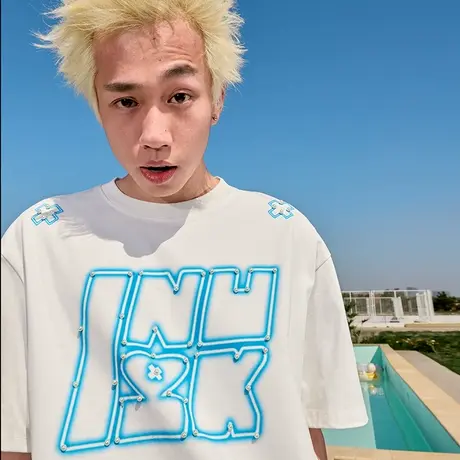 Nuthink多巴胺珍珠字母T恤潮牌短袖美式复古宽松半袖男女2025新款图片