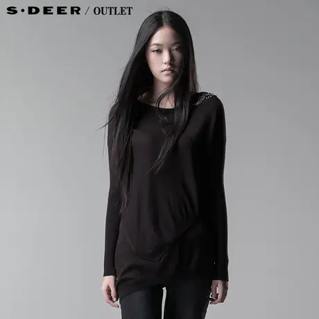 sdeer圣迪奥春装百搭水钻串珠长袖针织衫毛衣3383556图片