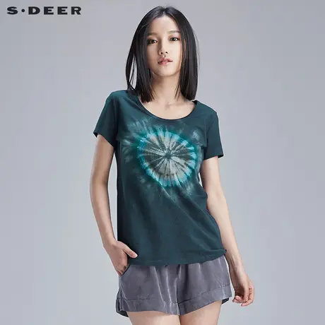 【商场同款】sdeer圣迪奥专柜正品繁复图腾印花短袖T恤S16280182图片