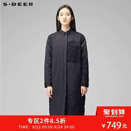 sdeer圣迪奥复古质感文艺绣花简约方领工装风长款羽绒服S17482419图片