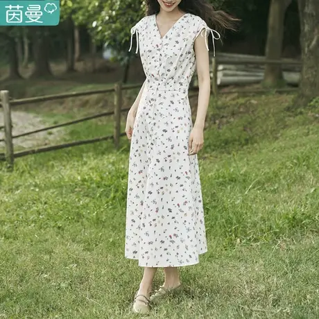 茵曼旗舰店高级感碎花连衣裙2023新款女夏季小个子显瘦长裙温柔风商品大图