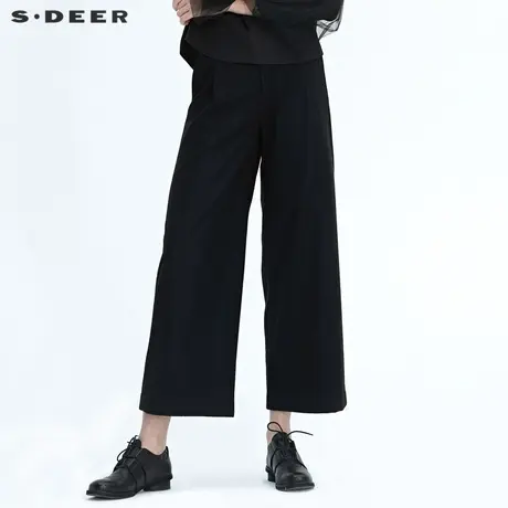 sdeer圣迪奥女装时尚暗褶插袋毛呢阔腿长裤S20480827图片