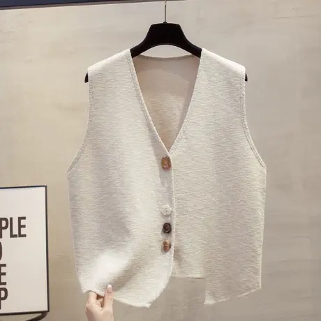 开衫v领针织马甲背心女2025春夏秋新款宽松竹节麻马夹毛衣坎肩潮图片