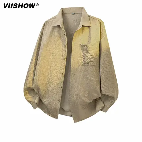 VIISHOW新款纯色衬衫外套翻领时尚宽松简约休闲衬衣时尚百搭潮牌商品大图