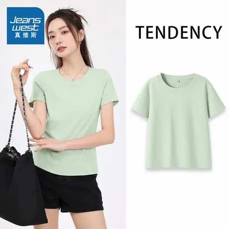 KWV真维斯洋气独特别致小个子女上衣紧身短袖t恤女2025新款夏修身商品大图